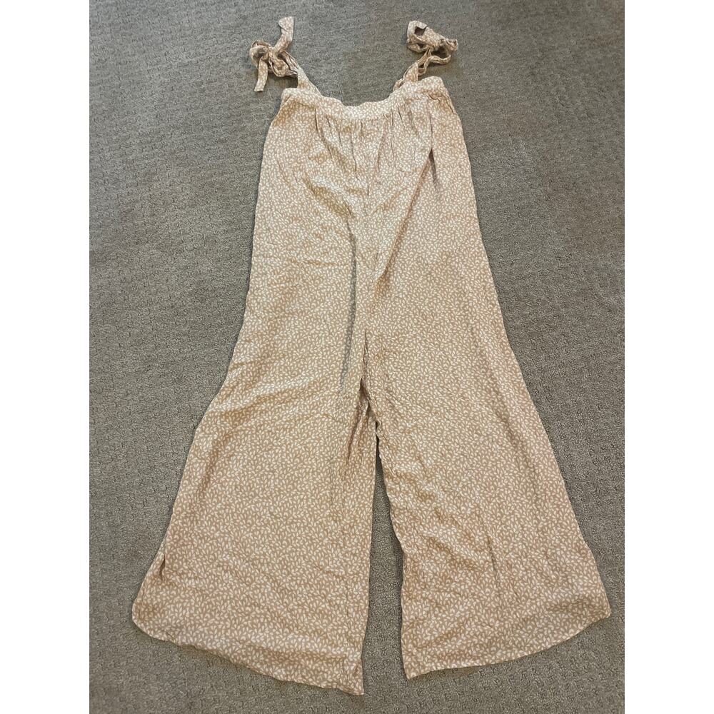 Dee Elly Tan & White Floral Boho Tie Strap Oversize Jumpsuit M